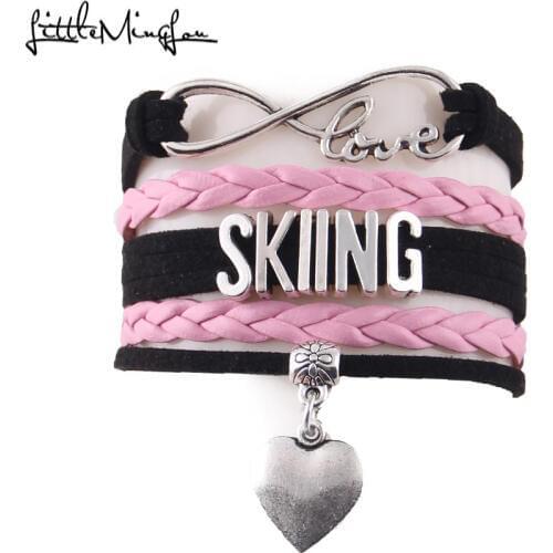 Little Minglou Infinity Love SKIING bracelet heart charm leather wrap men bracelets & bangles for women jewelry Drop Shipping