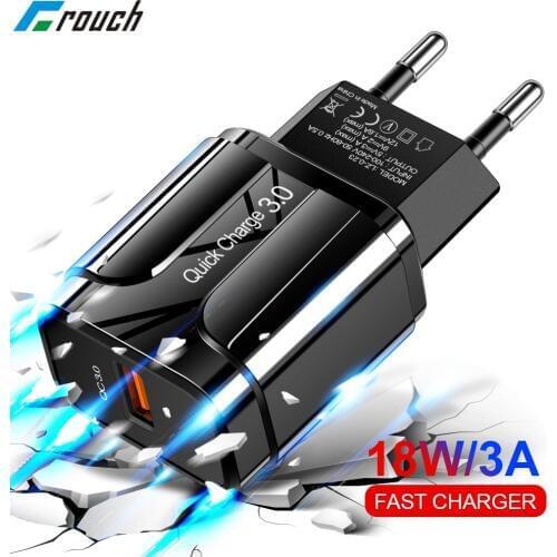 Crouch Quick Charge 3.0 QC3.0 Fast USB Charger for iPhone 7 8 Xiaomi Samsung S10 Huawei EU US Wall Travel Adapter Phone Charger