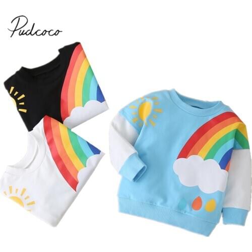 1-6Years Children Kids Baby Girl Boy Fresh Rainbow Stitching Sweatshirt Autumn and Winter Long-sleeved Warm Pullover Sweater