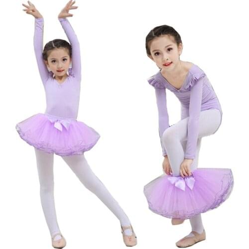 Childrens Dance Costume Long Sleeve Cotton Ballet Short Skirt Tights Girl Gymnastics Dance Skirt Ballet Costume