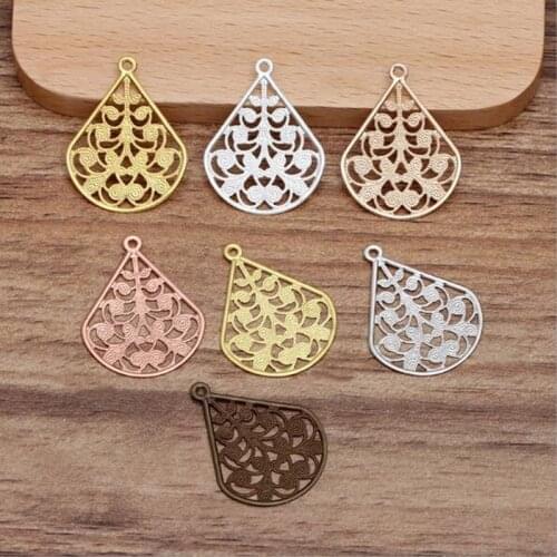 20pcs/lot 23x29mm Long Flower Spacer Teardrop-shaped Motif Hollow Charms Pendant for DIY Necklace Jewelry Findings Making