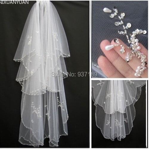 2019 Sale Wedding Veils Long White Elegnt Mantilla Wild Two Layer Beads For Wedding Bridal Veil Free&drop Vestidos De Noiva