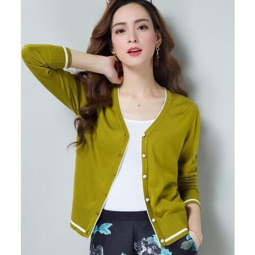 Fashion 2020 Spring Thin Cardigan Women Casual V Neck Single Breasted Long Sleeve Loose Solid Knitted Sweater Femme Red Black