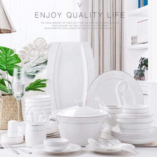 60 Heads jingdezhen ceramics Tableware Rice Bowl Dish Salad Noodles Bowl Plate Dinnerware Sets Kitchen Soup Pot Tableware