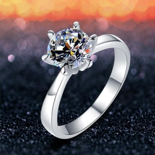 Classic Six Prong Lab Diamond Engagement Rings For Women 925 Sterling Silver White Zircon Ring Female Wedding Eternal Jewelry