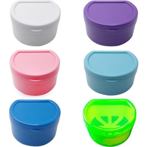 Oral Tooth Care Denture Bath Box Case False Teeth Storage Box With Hanging Net Denture Box With Net Sept