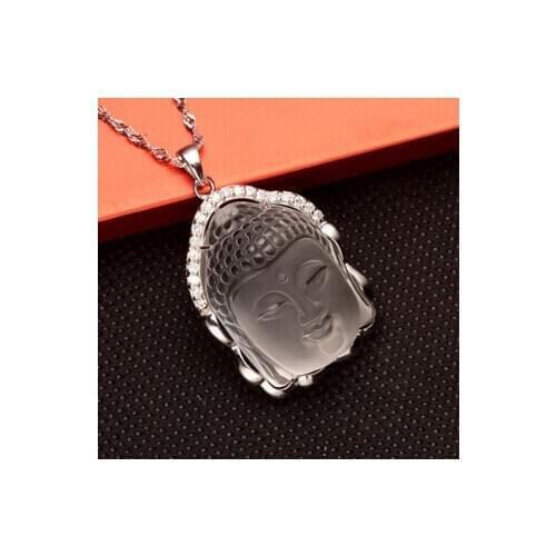 100%S925 sterling silver inlaid zircon Buddha head white crystal female Guanyin male and female pendant