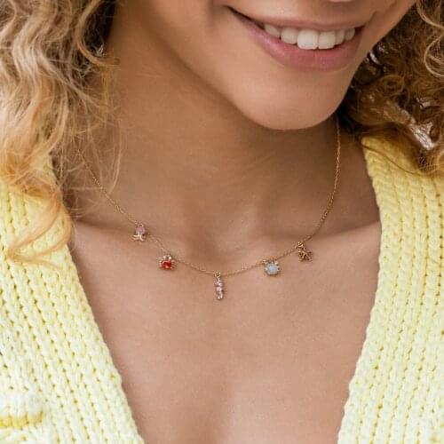 Summer Collection Gold Color Plated Cute Lovely Deep Sea Animal Minimal Delicate Colorful Charm Pendant Necklace For Girl Women