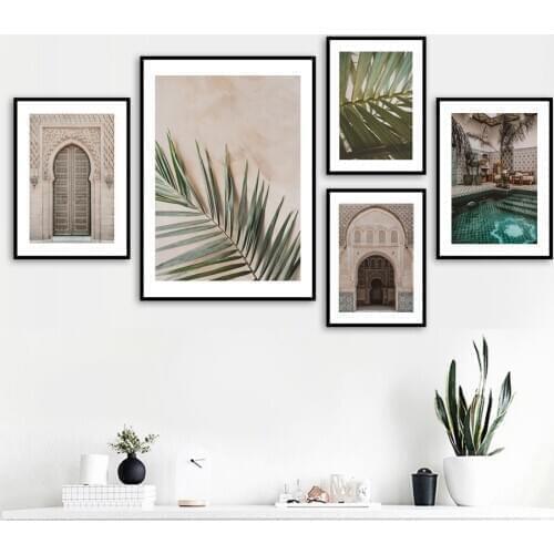 Morocco Muslim East Gate Palm Leaf Wall Art Canvas Painting Nordic Posters And Prints Wall Pictures For Living Room Wall Decor
