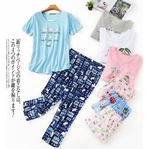 Cute Summer Cartoon Pajamas Sets Women Sleepwear Cozy Knitted Cotton Short Sleeve Quality Pyjamas Women Homewear Plus Size 3xl