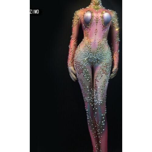 Fashion Women Sexy Stage Big Rhinestones Jumpsuit Glisten Bodysuit Dance performance Costume Birthday Singer nightclub romper