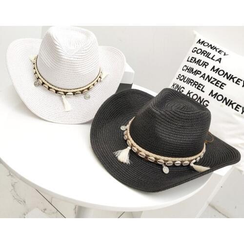 H7543 Men Cowboy Straw Hat Female Outdoor Horse Riding Climbing Travel Sunscreen Cap Women Male Summer Sunshade Anti-UV Hats