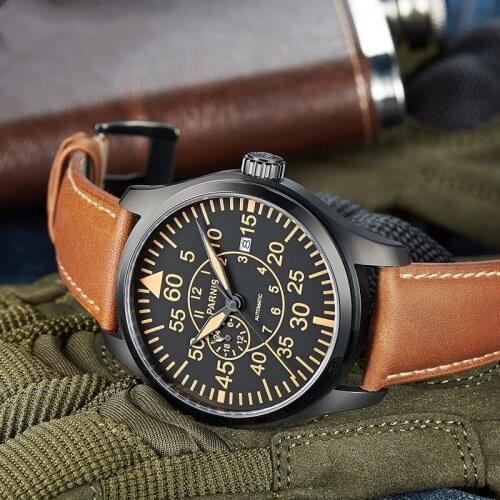 Panis Military Mens Pilot Chronograph Mechanical Watch Luminous Calendar Men Watch Sapphire Business Leather Sport Male Clock