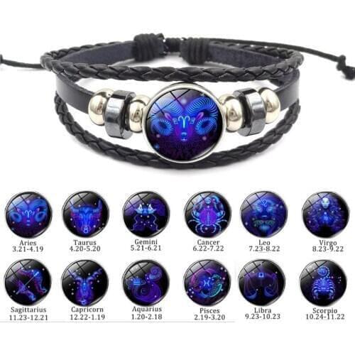 CIBOCIBO 12 Constellations Bracelet Men Retro Classic Rope Wristband Bracelet Braided Men Leather Fashion Luxury Pulsera Hombre