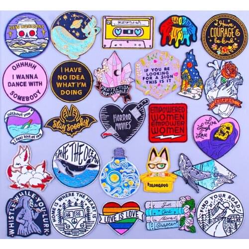 Embroidery Patch Punk Embroidered Patches For Clothing Van Gogh Patch For Clothes Iron On Patches On Cloth Badges Cartoon Stripe