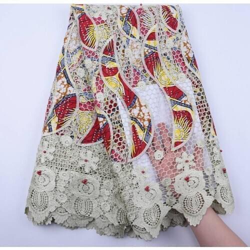 Lastest Design 2019 Wax Lace Material Water Soluble African Lace Fabric 5 Yards Print Wax Lace With Stone Cord Lace Fabric S1587