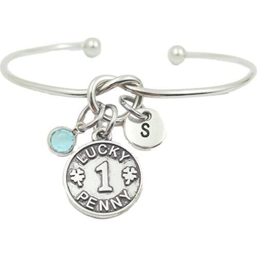 Lucky Penny Creative Initial Letter Monogram Birthstone Adjustable Bracelet Fashion Jewelry Women Gift Pendant
