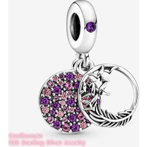 2021 Autumn 100% 925 Sterling Silver Pave Feather Dangle Charm beads Fits Original Pandora bracelets Jewelry Making