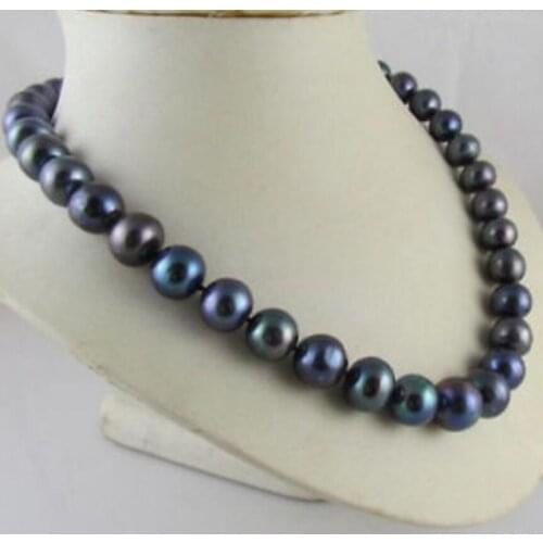 14K VERY PRETTY TAHITIAN NATURAL 9-10MM BLACK PEARL NECKLACE 18"