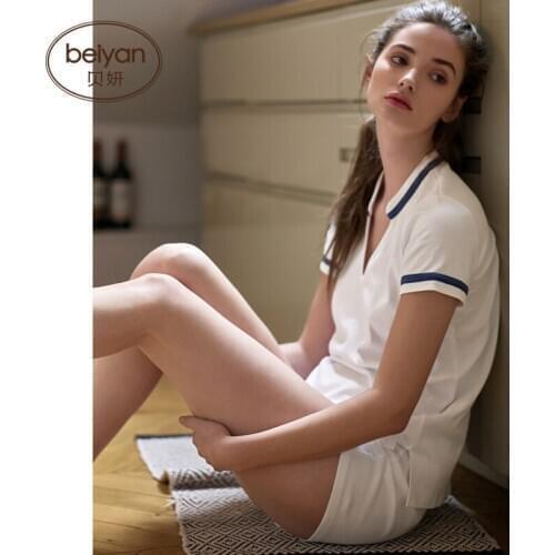 Summer And Autumn Cotton Thin Loose Homewear White Colour Short Sleeve Pajamas Set