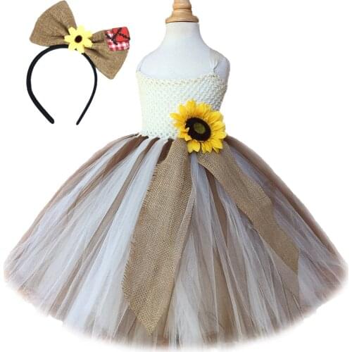 Toddler Baby Girls Scarecrow Tutu Dress with Sunflower Halloween Costumes for Kids Full Length Dresses Long Girl Wizard Outfits