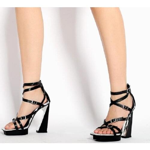 Summer New European America Fashion Style Super High Strange Heels Peep Toe Platform Cut Out Buckles Women Gladiator Sandals