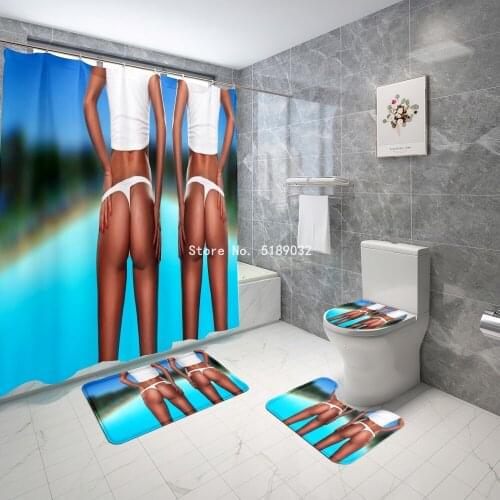 Sexy Woman Bathroom Curtains Mat Toilet Decor Accessories Nude Buttocks Lady Waterproof Shower Curtain Non Slip Rug Carpet Set