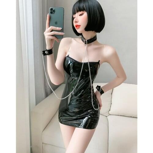 Sexy Lingerie Erotic Women Erotic Dress PU Leather Clubwear Exotic Apparel Sex Bondage Blackless Porno Costumes Underwear