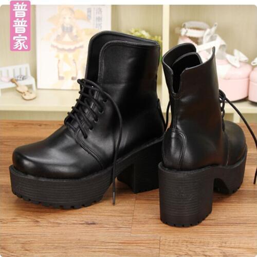 Princess sweet punk shoes Japanese Harajuku punk high heel thick bottom slope and muffin antique short boots Martin pu8353
