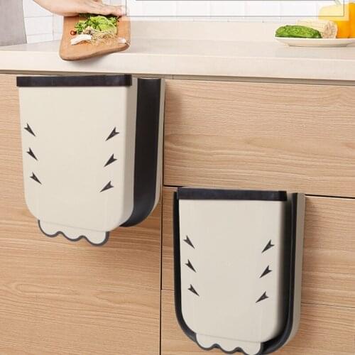 9L Folding Waste Bin Kitchen Cabinet Door Hanging Trash Bin Trash Can Wall Mounted Trashcan for Bathroom Toilet Waste Storage
