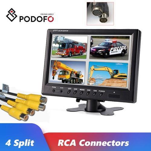 Podofo 9" TFT LCD Split Screen Quad Monitor CCTV Security Surveillance Car Headrest Rear View Monitor 4 RCA Connectors 6 Mode