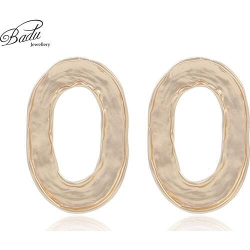 Badu Gold Oval Stud Earrings Hallowing Geometric Big Punk Statement Earrings for Women 2018 Korean Fashion Jewelry Wholesale