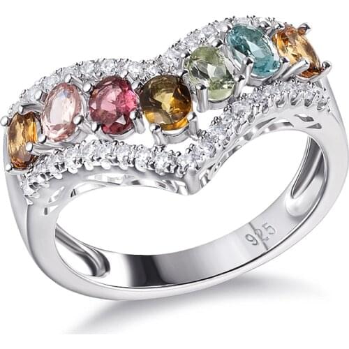 GZ ZONGFA High Quality Natural Tourmaline 925 Sterling Silver Vintage Jewelry Colorful Womens Rings