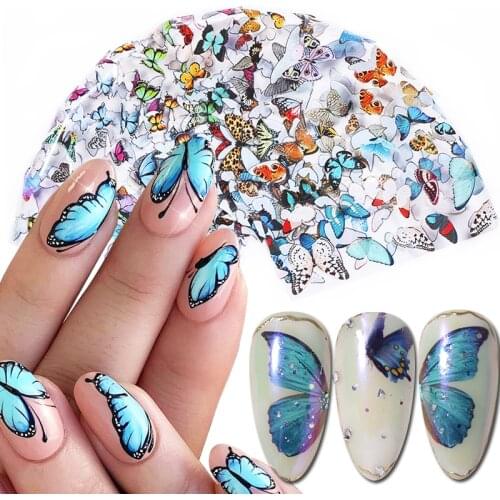 10pcs Butterfly Nail Foils Set Colorful Painting Stickers For Nails Art Decals Sliders Transfer Paper Wraps Manicure Decorations