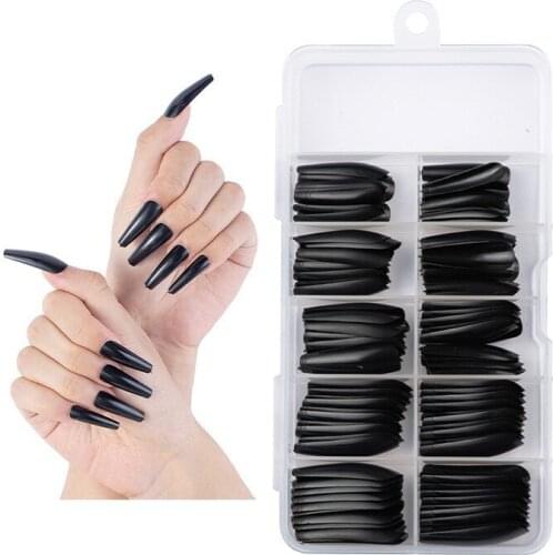 100pcs/box Full Cover Fake Nail Artificial Press on Long Ballerina False Coffin Nails Art Tips Manicure Tool