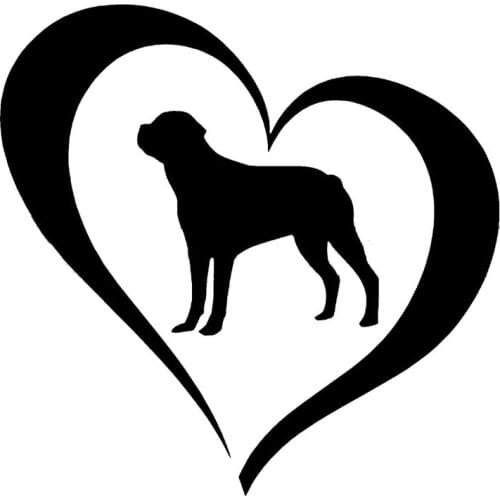 14cm*14cm Creative Rottweiler Dog Love Heart Car Sticker PVC Fashion Decoration Waterproof Decal Black/Silver/White/Red/Laser