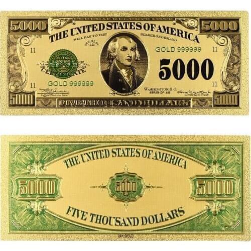 1918 Year Paper Money US Gold Banknotes USA Gold Foil 5000 Dollar Bill Note Gold Banknote Collection Home Decor