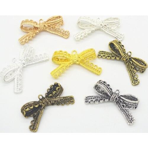 High Quality 4Pieces/Lot 43.5mm*23.1mm Antique Silver plated Metal diy handmade Charm Cute Bowknot bow charms For Jewelry Making