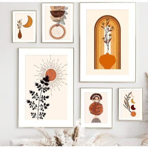 Abstract Geometric Wall Art Canvas Painting Mountain Sun Moon Leaf Nordic Posters And Prints Wall Pictures For Living Room Decor