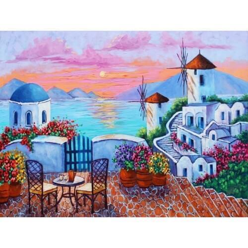 5D DIY Diamond Painting Town Full Round Diamond Embroidery Sunset Landscape Rhinestone Picture Home Decorations
