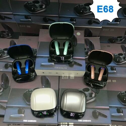 E68 Bluetooth headphones Microphone Wireless type C blue gold HiFi ACCG729 time delay sport tws led Gaming earphone earbuds