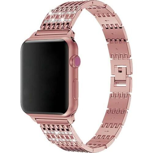 Pink Fashion Diamond Metal Bracelet for Apple Watch Band 44/40mm 42/38mm Women Stripe Type Strap for iWatch Series 6/SE/5/4/3/2