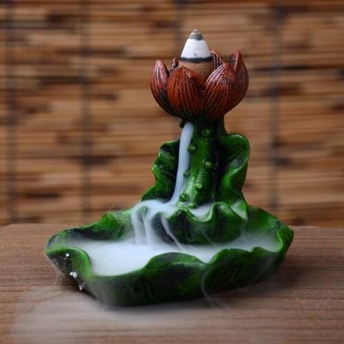 Lotus Leaf Flower Buddhist Burner Backflow Incense Burner With 10Pcs Cones Incense Censer Holder Use In Home Office