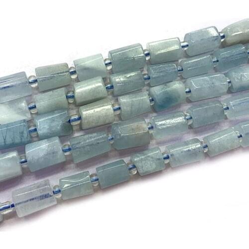6x8mm Natural Blue Aquamarines Stone Beads 15‘’ Column Barrel Spacer DIY Loose Beads For Jewelry Making Beads Bracelet Necklace