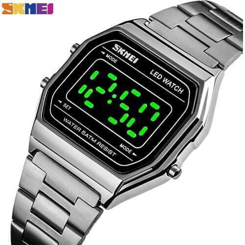 SKMEI Fashion LED Watches For Mens Luminous Date Digital Wrist Watch Men Stainless Steel Band Waterproof Hour montre homme 1646