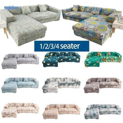 Printed Stretch Sofa Cover 1/2/3/4 Seater L Shaped Couch Covers Elastic Adjustable Protector For Combination Set Free Pillowcase