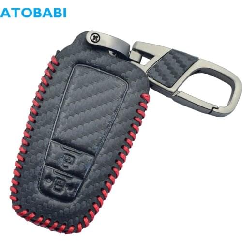 2 Buttons Carbon Leather Car Key Case Smart Remote Control Protector Cover Keychain Holder For Toyota C-HR CHR RAV4 Camry Avalon