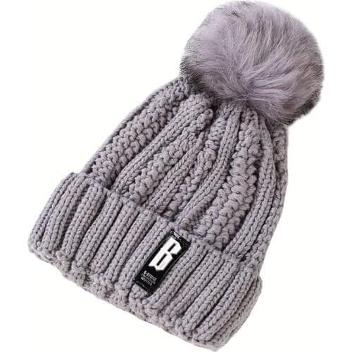 CUHAKCI Winter Skullies Poms Hats Knitted Cap Women Ball Wool Fur Thick Warm High Quality Knit Girls Ski Beanies