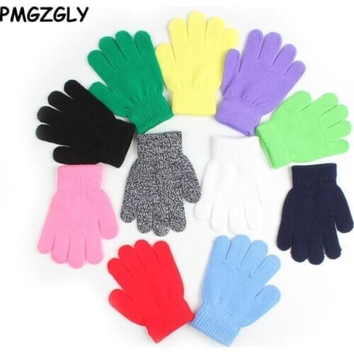 Kids Solid Girls Gloves Full Finger Glove Knitted Random Boys Gloves Winter Warm Baby Gloves Children Knitted Stretch Mittens