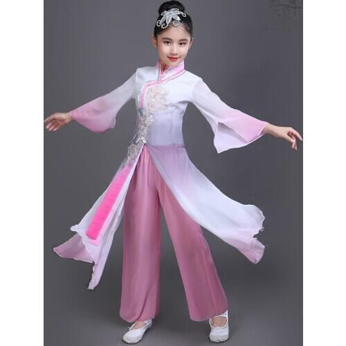 Children Classical National Dance Costume Kids Chinese Fan Dance Dress Child Umbrella Dance Clothing for Stage Ethnic Dancewear